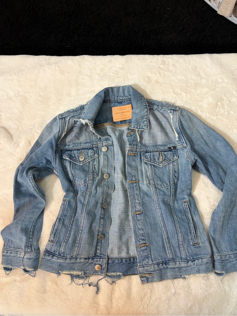 Lucky Brand Light Blue Distressed Denim Jacket
